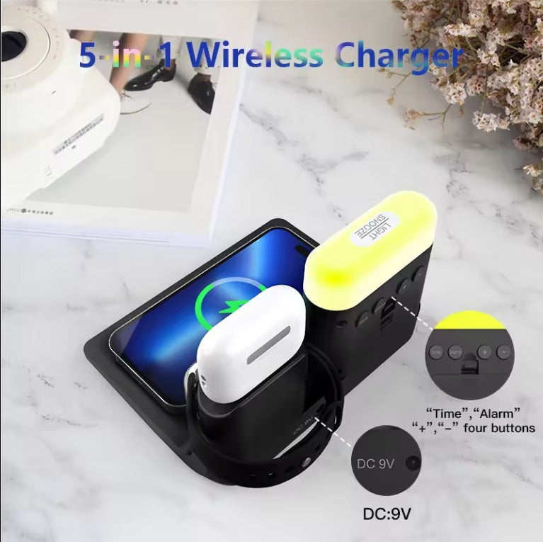 5-in-1 Multifunctional LED Light Mobile Phone Charging Station New Product For Multiple Devices, Suitable For Charger Adapter