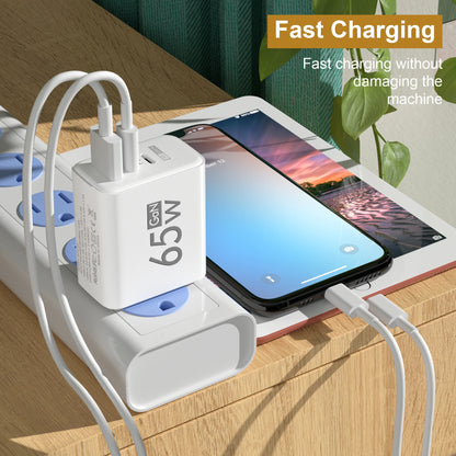 65W 3 Ports GaN USB PD Charger Fast Charging Type C Mobile Phone