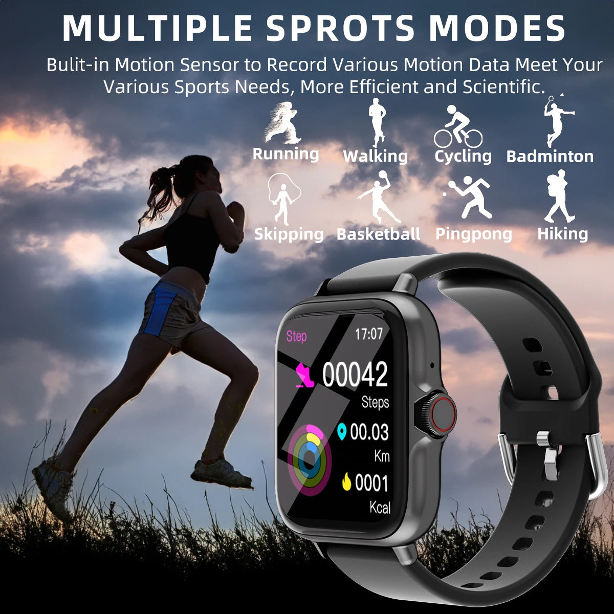 1.83'' Waterproof Smart Watch with Message Answer Call Sleep