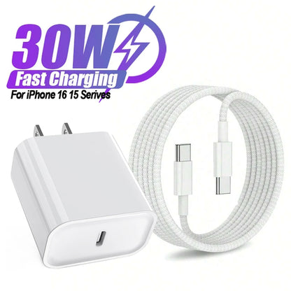 30W Fast Charger Set USB C Port Wall Charging 3.3Ft Type-C Braiding