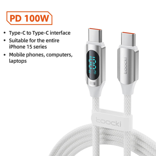 Toocki Type C to Type C Cable 100W PD Fast Charging Charger USB C to