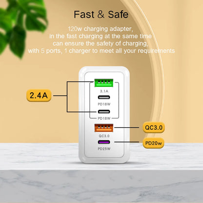 5 Ports USB C PD Charger Fast Charging PD Quick Charge 3.0 USB C Phone