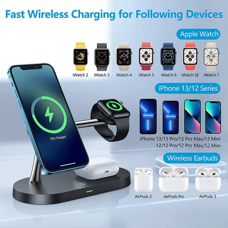 3 in 1 Wireless Charger Stand Magnetic For iPhone 12 13 14 15 Fast